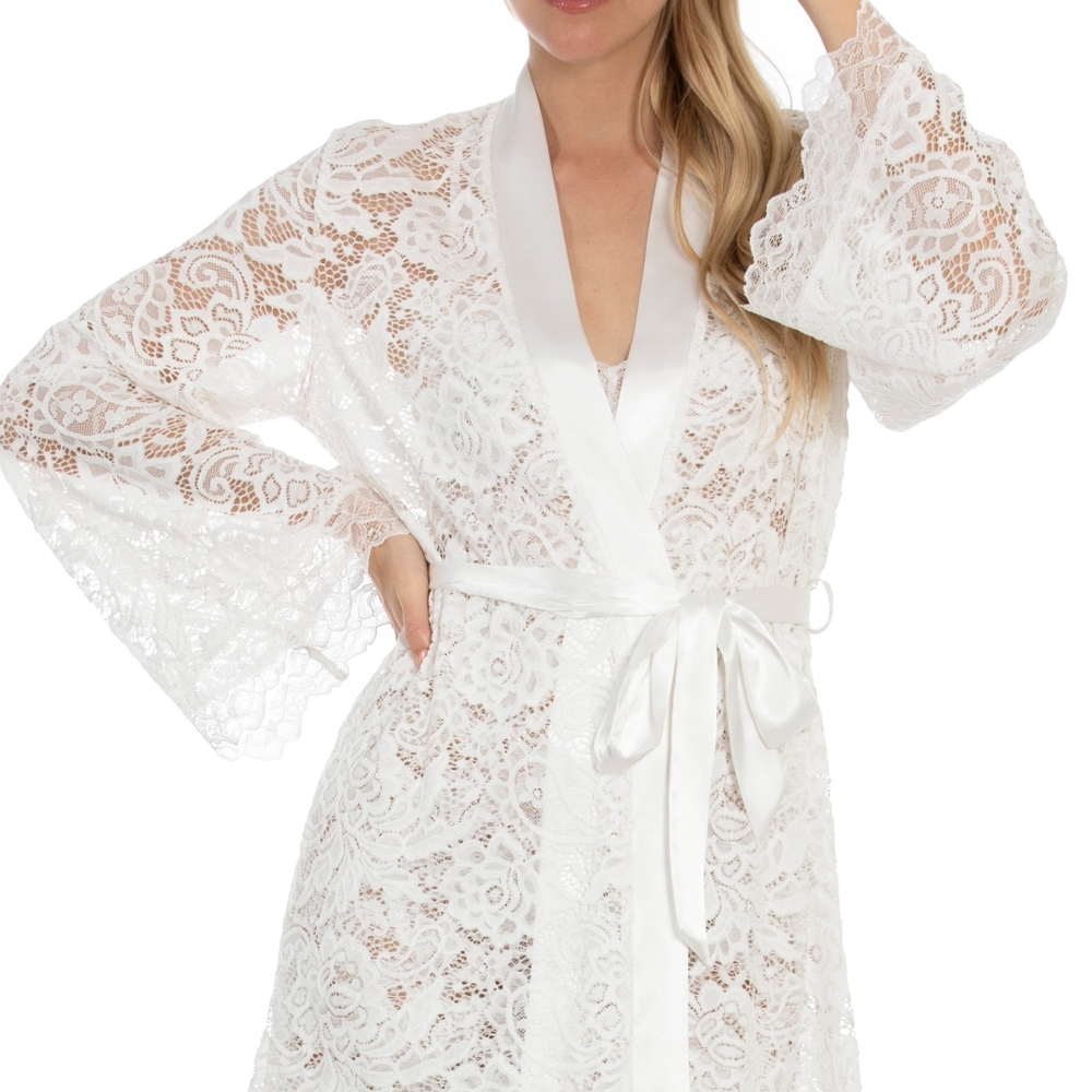 In Bloom by Jonquil White Lace Wrap Robe XL.